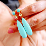 Turquoise Quartz Jade Gemstone Dangle Earrings 925 Silver Needle