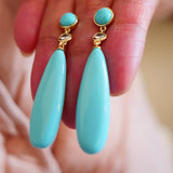 Turquoise Quartz Jade Gemstone Dangle Earrings 925 Silver Needle