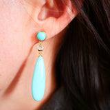 Turquoise Quartz Jade Gemstone Dangle Earrings 925 Silver Needle