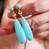 Turquoise Quartz Jade Gemstone Dangle Earrings 925 Silver Needle