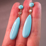 Turquoise Quartz Jade Gemstone Dangle Earrings 925 Silver Needle