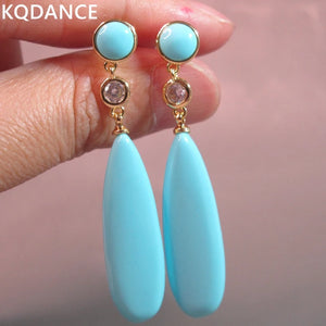 Turquoise Quartz Jade Gemstone Dangle Earrings 925 Silver Needle