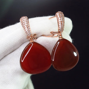 Brown Red Agate Apatite Turquoise Tear Drop Earrings 925 Silver