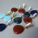 Brown Red Agate Apatite Turquoise Tear Drop Earrings 925 Silver