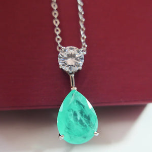 Emerald Cut Paraiba Tourmaline Silver Plated Necklace