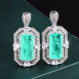 Paraiba Tourmaline Earrings Blue/Green Stone 925 Silver Party Jewelry