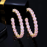 KQDANCE Round Pink Diamond Hoop Earrings 925 Silver Plated Jewelry