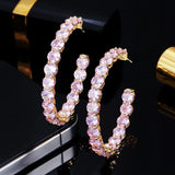 KQDANCE Round Pink Diamond Hoop Earrings 925 Silver Plated Jewelry