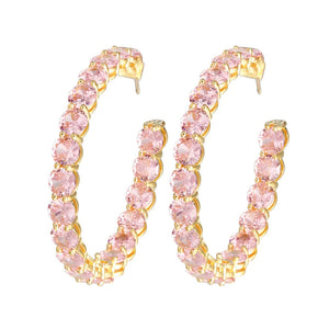 KQDANCE Round Pink Diamond Hoop Earrings 925 Silver Plated Jewelry