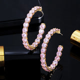 KQDANCE Round Pink Diamond Hoop Earrings 925 Silver Plated Jewelry