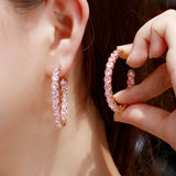 KQDANCE Round Pink Diamond Hoop Earrings 925 Silver Plated Jewelry