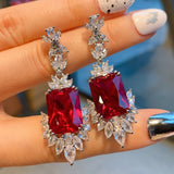 Lab Gemstone Diamond Emerald Ruby Paraiba Tourmaline Drop Earrings