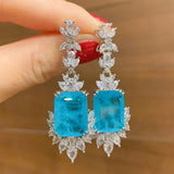 Lab Gemstone Diamond Emerald Ruby Paraiba Tourmaline Drop Earrings