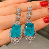 Lab Gemstone Diamond Emerald Ruby Paraiba Tourmaline Drop Earrings