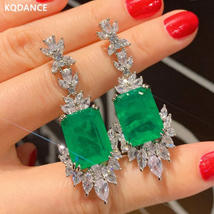 Lab Gemstone Diamond Emerald Ruby Paraiba Tourmaline Drop Earrings