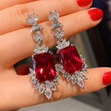 Lab Gemstone Diamond Emerald Ruby Paraiba Tourmaline Drop Earrings