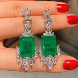 Lab Gemstone Diamond Emerald Ruby Paraiba Tourmaline Drop Earrings