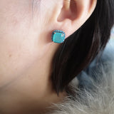 Lab Diamond Blue/Yellow Stud Earrings 925 Sterling Silver Jewelry