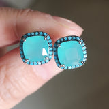 Lab Diamond Blue/Yellow Stud Earrings 925 Sterling Silver Jewelry