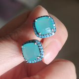 Lab Diamond Blue/Yellow Stud Earrings 925 Sterling Silver Jewelry