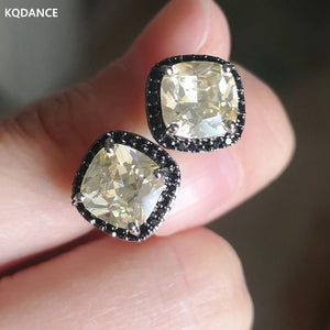 Lab Diamond Blue/Yellow Stud Earrings 925 Sterling Silver Jewelry