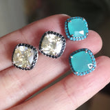 Lab Diamond Blue/Yellow Stud Earrings 925 Sterling Silver Jewelry