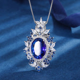 Large Oval Cut Lab Green Emerlad Sapphire Aquamarine Diamond Pendant Necklace
