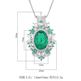 Large Oval Cut Lab Green Emerlad Sapphire Aquamarine Diamond Pendant Necklace