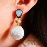 Baroque Freshwater Pearl Stone Drop Earrings 925 Silver Women Jewelry