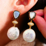 Baroque Freshwater Pearl Stone Drop Earrings 925 Silver Women Jewelry