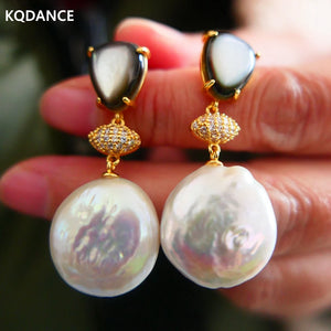 Baroque Freshwater Pearl Stone Drop Earrings 925 Silver Women Jewelry