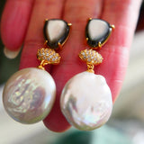 Baroque Freshwater Pearl Stone Drop Earrings 925 Silver Women Jewelry
