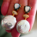 Baroque Freshwater Pearl Stone Drop Earrings 925 Silver Women Jewelry