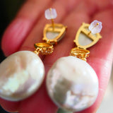 Baroque Freshwater Pearl Stone Drop Earrings 925 Silver Women Jewelry