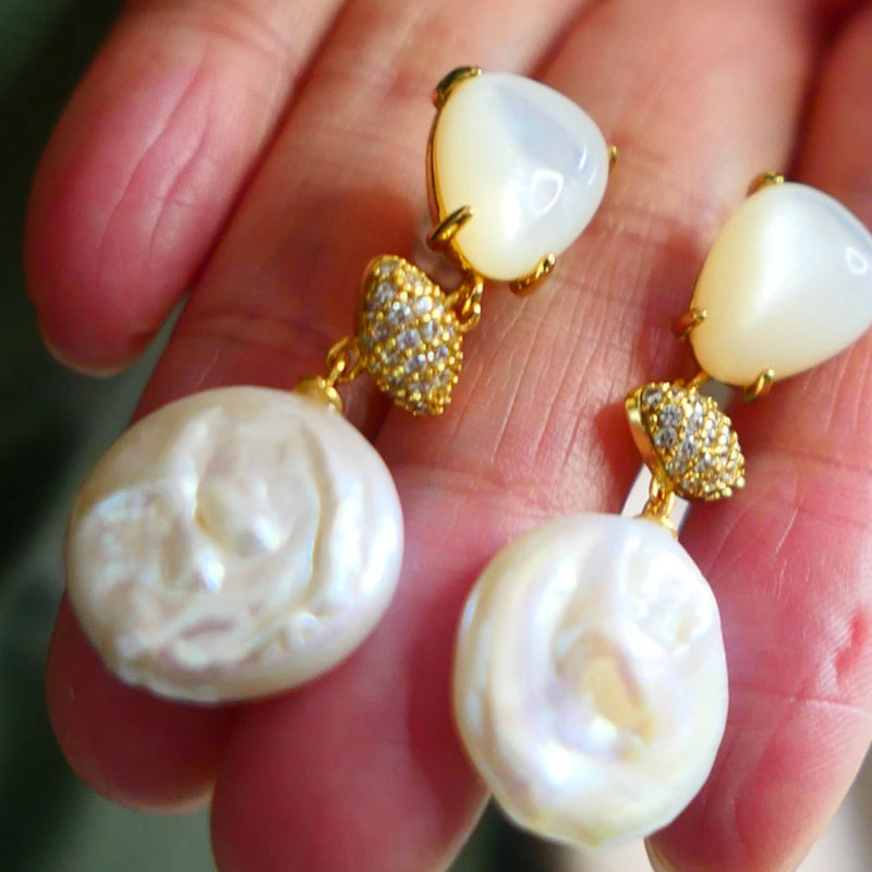 Baroque Freshwater Pearl Drop Earrings 925 Silver Plated Jewelry