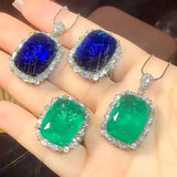 Cushion Cut 15x20mm Created Sapphire Emerald Gemstone Pendant Necklace