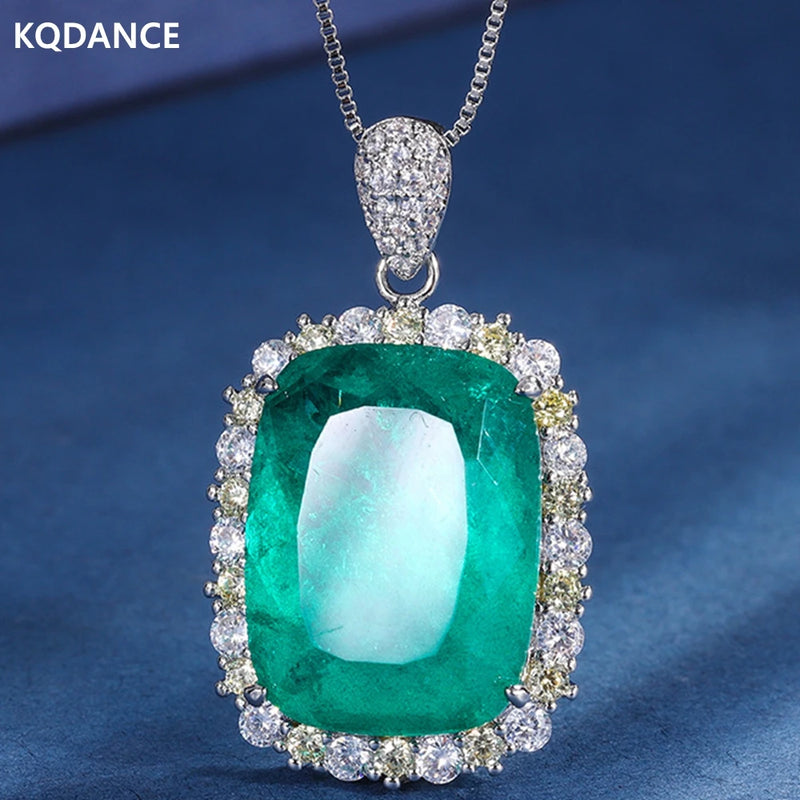 Cushion Cut 15x20mm Created Sapphire Emerald Gemstone Pendant Necklace