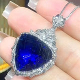 Large Triangle Sapphire Diamond Pendant Necklace for Women