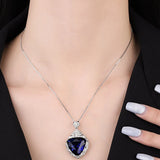 Large Triangle Sapphire Diamond Pendant Necklace for Women
