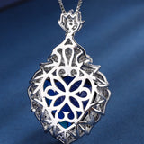 Large Triangle Sapphire Diamond Pendant Necklace for Women