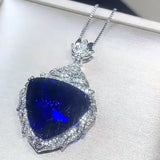 Large Triangle Sapphire Diamond Pendant Necklace for Women