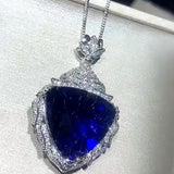 Large Triangle Sapphire Diamond Pendant Necklace for Women