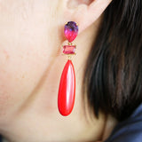 Moon Stone Red Turquoise Crystal Tear Drop Earrings 925 Silver Women Jewelry