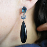 Moon Stone Red Turquoise Crystal Tear Drop Earrings 925 Silver Women Jewelry