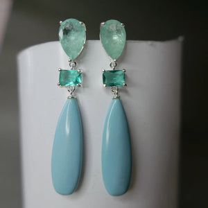 Moon Stone Red Turquoise Crystal Tear Drop Earrings 925 Silver Women Jewelry