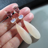 Moon Stone Red Turquoise Crystal Tear Drop Earrings 925 Silver Women Jewelry