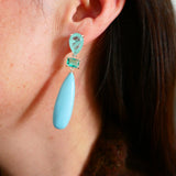 Moon Stone Red Turquoise Crystal Tear Drop Earrings 925 Silver Women Jewelry
