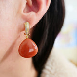 Red Agate Pearl Stones Earrings with 925 Silver Needle Jewelry