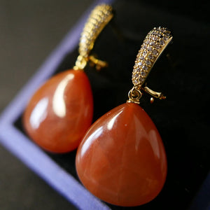 Red Agate Pearl Stones Earrings with 925 Silver Needle Jewelry
