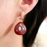 Red Agate Pearl Stones Earrings with 925 Silver Needle Jewelry
